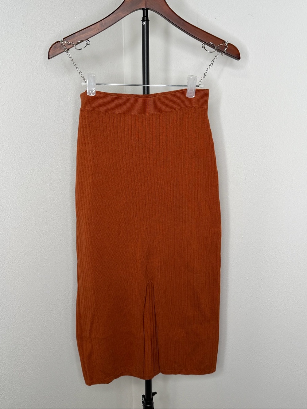 Free People Ribbed Pencil Midi Skirt in Rust Orange Size Medium